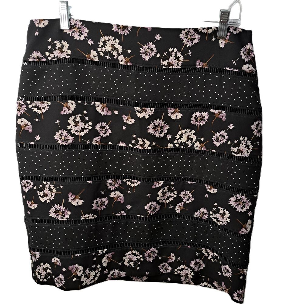 White House Black Market Womens Black Floral Pencil Skirt Size 12